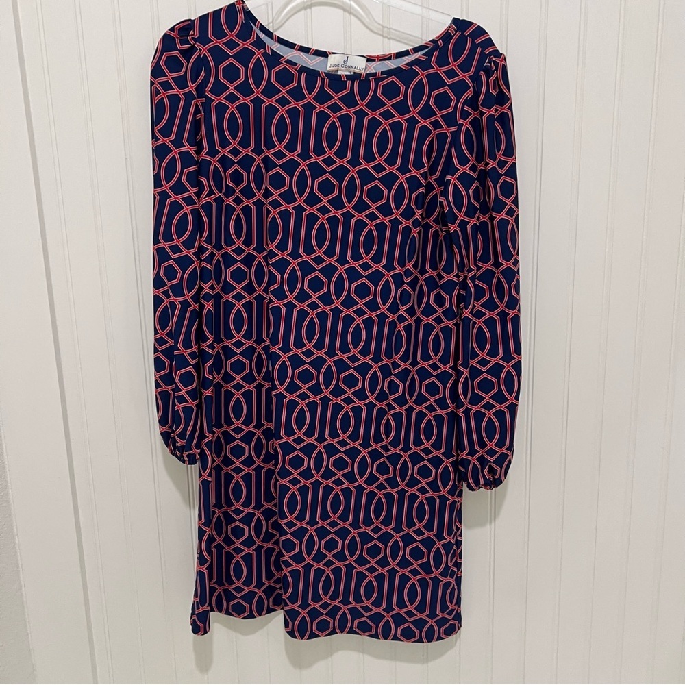 Jude Connally Chloe Navy and Red Geometric Dress